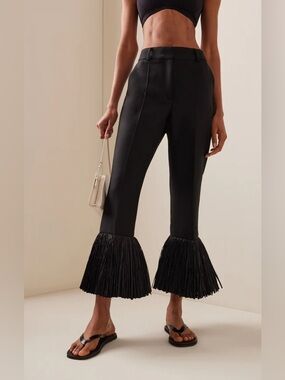 Wales Bonner Harmony Black Wool & Raffia Fringe Trousers Size 38 New with tags